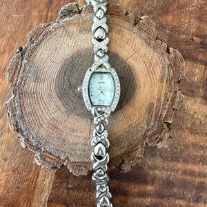 Quartz Silver Watch with Hearts and Crystal Accents